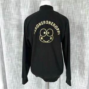 Sanrio Kerokerokeroppi Womens Bomber Jacket Sweatshirt M Black Gold Full Zip